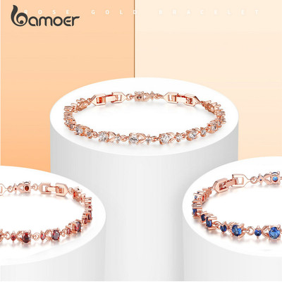 Vòng tay CZ mạ vàng hồng thiết kế tối giản, phù hợp size từ 16-19cm, dễ dàng điều chỉnh.