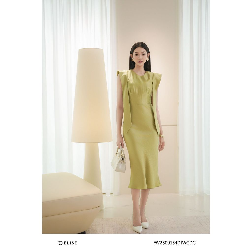 Đầm tafta lụa xanh dây cổ sau thiết kế Elise mã FW2509154DIWODG