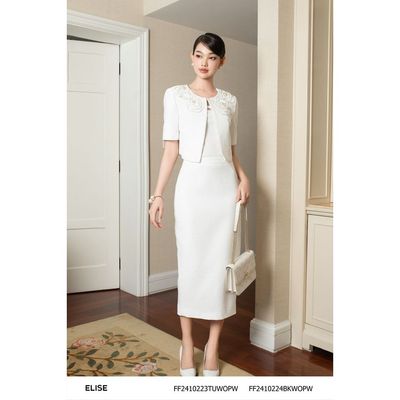 Jupe bút chì xốp trắng HT vân tròn thiết kế Elise FF2410224BKWOPW