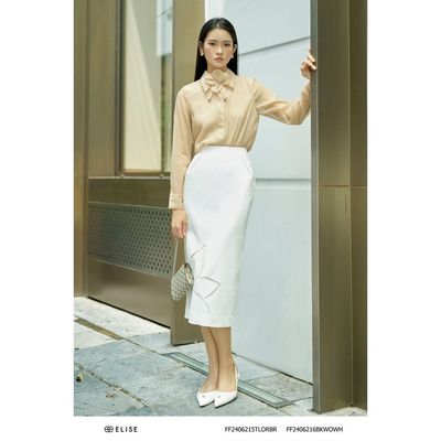 Chân váy sợi trắng thêu hoa bô đê thiết kế Elise FF2406216BKWOWH