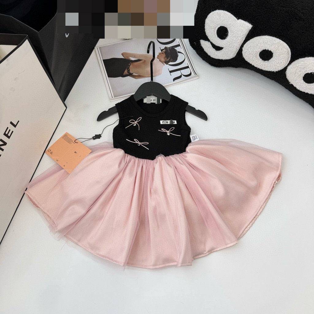 DMOZ MIUMIU New style patchwork dress for toddlers and young children, sleeveless, stylish, sweet an