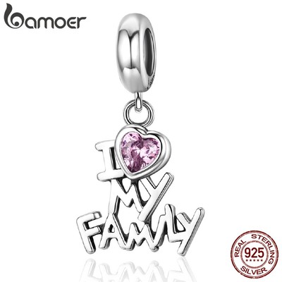 Hạt trang sức Bamoer SCC251 I Love My Family bằng bạc 925 dùng làm vòng đeo tay