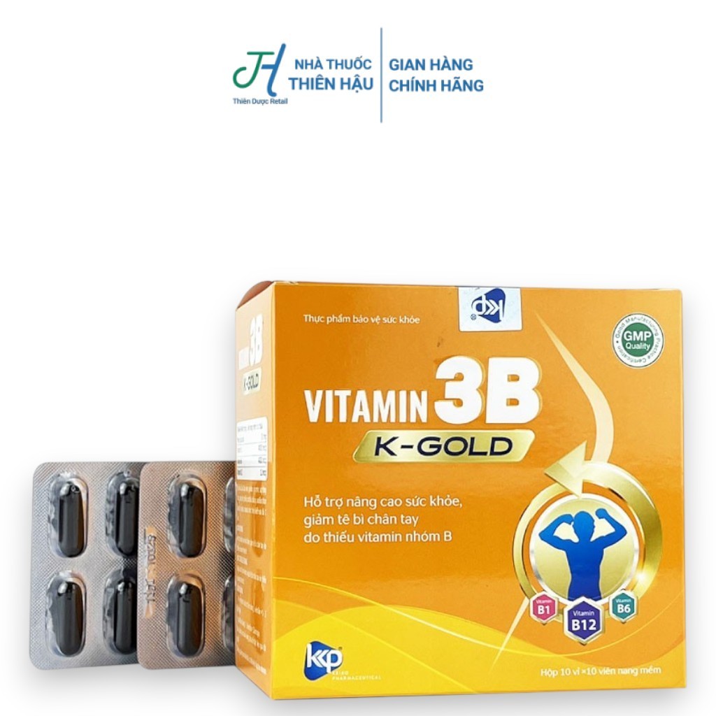 Vitamin 3B K-Gold Bổ Sung Vitamin Nhóm B & Magie Giảm Tê Bì Hộp 100 Viên - Nhà Thuốc Thiên Hậu