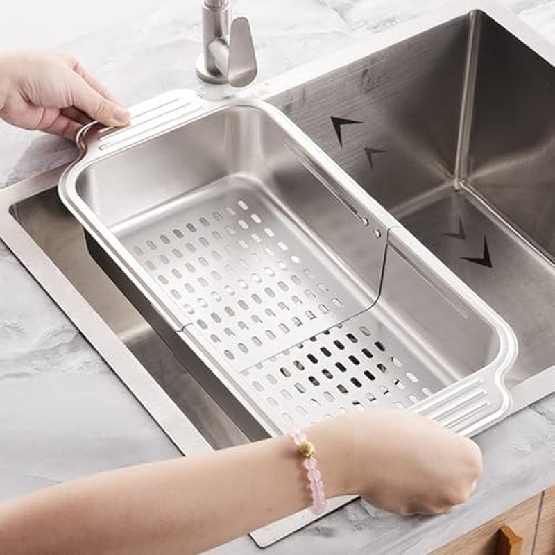 ZDRongZhen Kitchen Supply-Over the Sink Colander Strainer Basket Stainless Steel Retractable Kitchen
