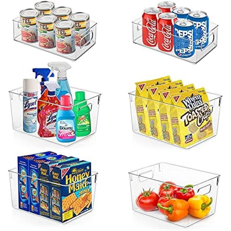 6 Pack Kitchen Organizers and Storage-Clear Plastic Storage Bins, Fridge and Pantry Organizers and S