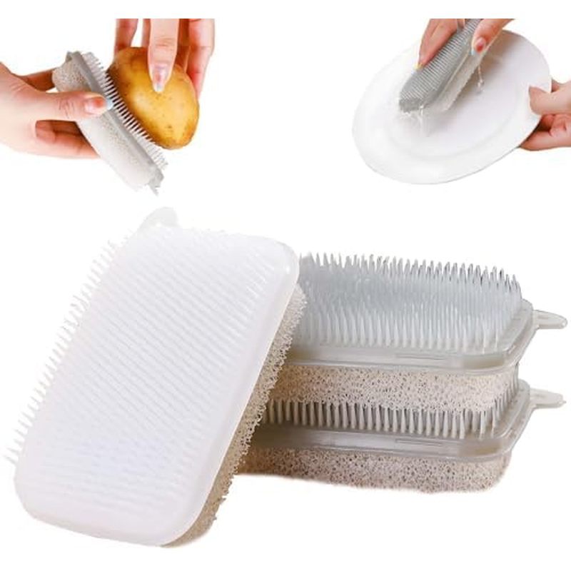 2 in 1 Vegetable Brush and Scrubber Sponge - Soft Bristle for Potatoes, Carrots, Eggs, Dishes, Cookw