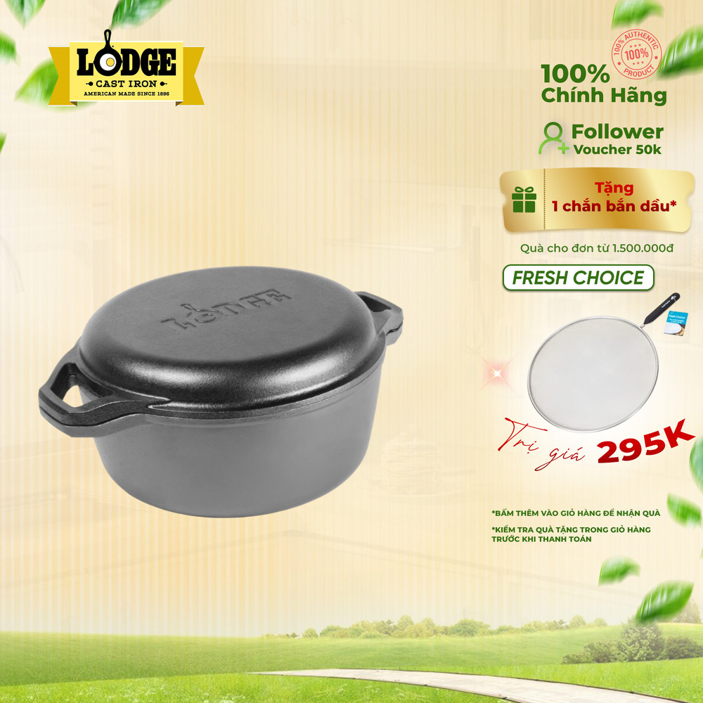 Lodge - Bộ nồi chảo gang nướng tròn - 5.68L