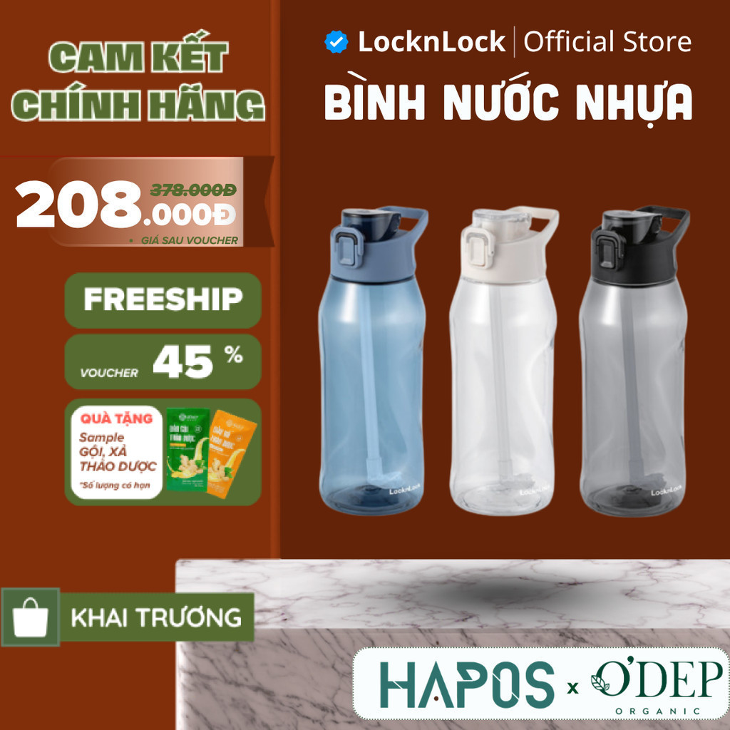 Bình nước nhựa Tritan 1.05 Lít LocknLock , Kèm ống hút One-Touch Sports Bottlen ABF926, Nhiều Màu - 