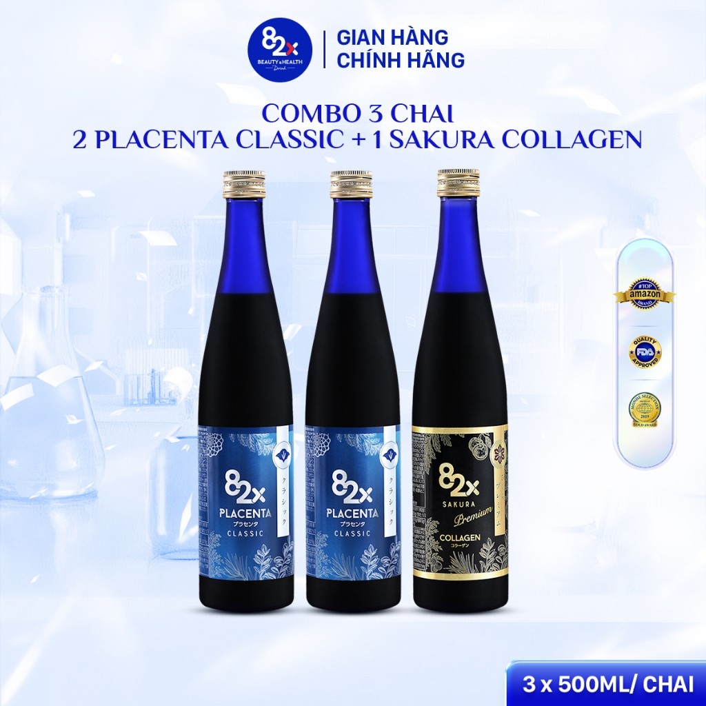Combo 82X Gồm 2 Chai Placenta Classic & 1 Chai Sakura Collagen 500ml/Chai