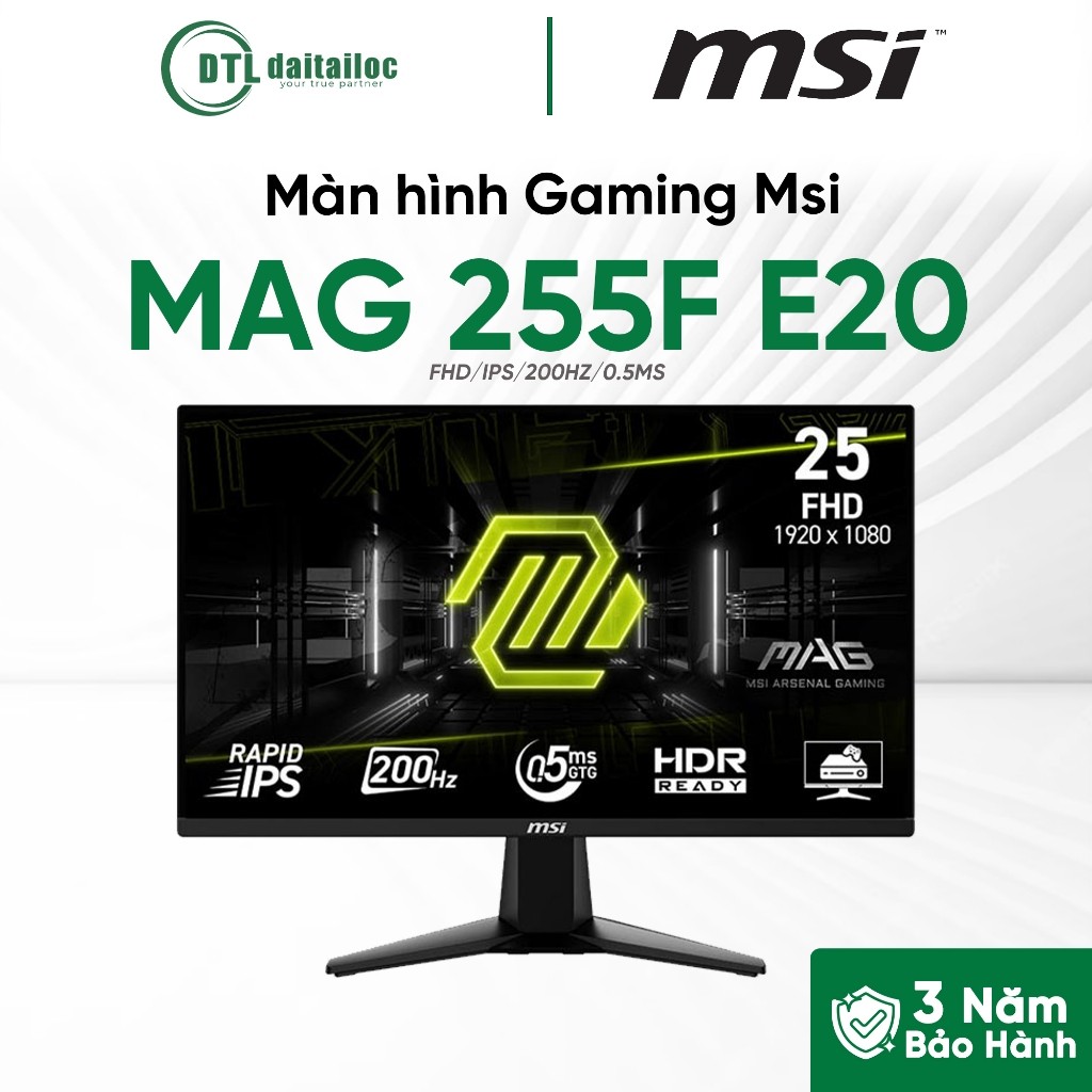 Màn Hình Gaming MSI Mag 255F E20 - G255F 25 FHD Rapid Ips 200Hz 0.5Ms HDR Ai Vision | Chính Hãng | B