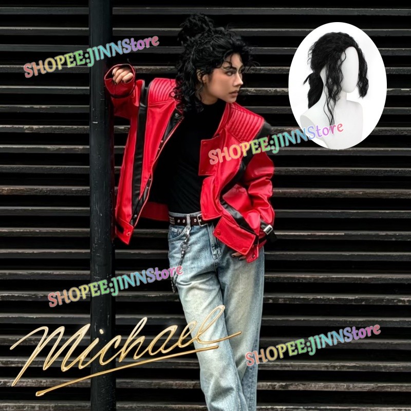 -JINN-MICHAEL JACKSON Trang Phục Hóa Trang MICHAEL Cosplay Áo Khoác Da Đỏ Tóc Giả Phù Hợp Với Anime 
