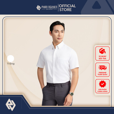 Áo sơ mi cộc tay nam Phan Nguyễn, chất liệu bamboo cao cấp, mềm mát, form regular fit SMC.569
