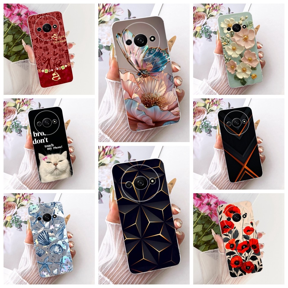 Vỏ Trong Suốt Cho Redmi A3 Ốp điện thoại Thẩm Mỹ Hoạt Hình Dễ Thương Thời Trang Bướm Họa Tiết Ngộ ng