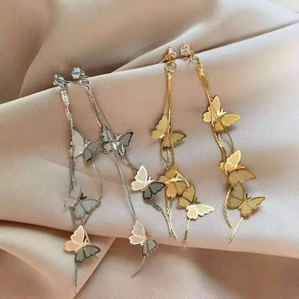 Popular~Ethereal and ethereal long tassel butterfly earrings for women, light luxury niche high-end 