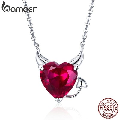 Bamoer Bạc 925 Quỷ Đá Quý Ruby Mặt Dây Chuyền Vòng Cổ Nữ Trang Sức