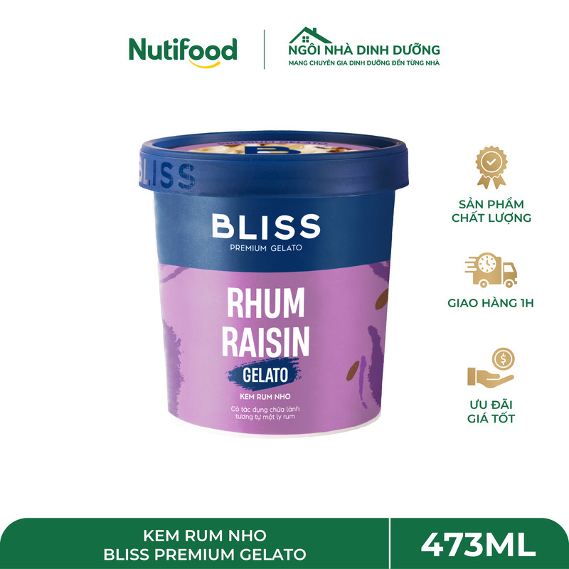 Kem Rum Nho 473ml Bliss Premium Gelato – Đậm Đà Hương Rum