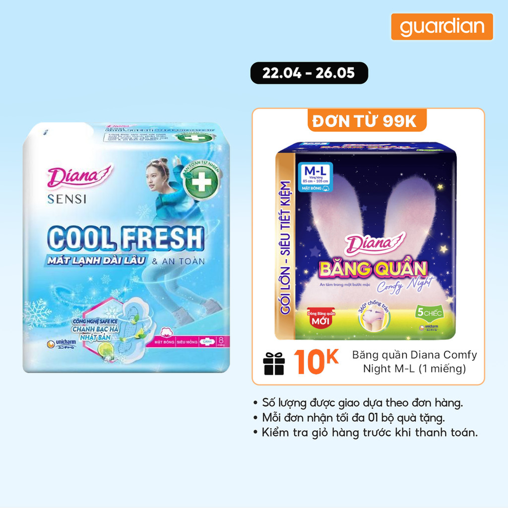Băng Vệ Sinh Sensi Cool Fresh Siêu Mỏng Cánh Mát Lạnh Diana 8 Miếng 23cm