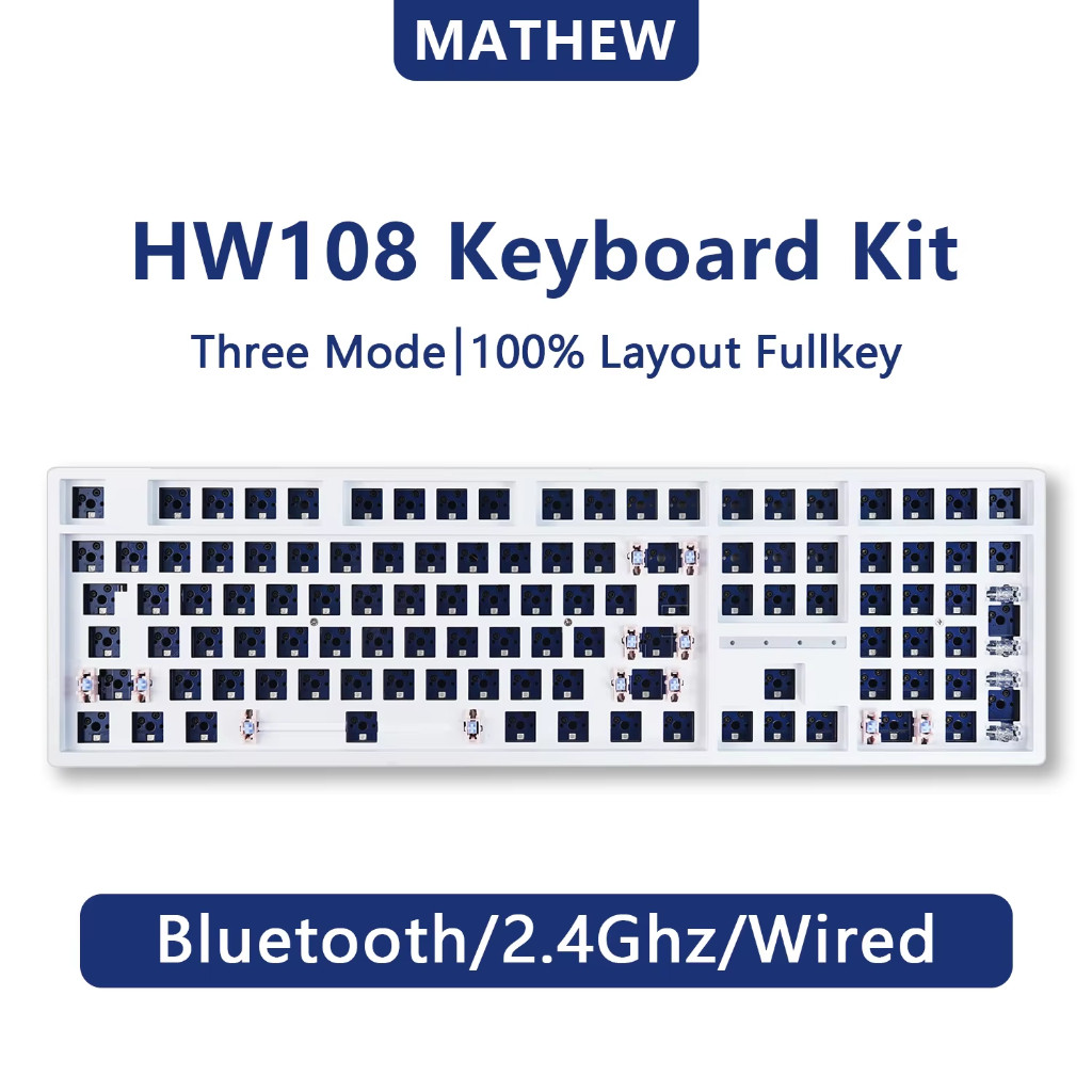 Bộ vỏ bàn phím cơ HW108 RGB 100% 3 chế độ Bàn phím cơ không dây Bàn phím cơ không dây có thể hoán đổ