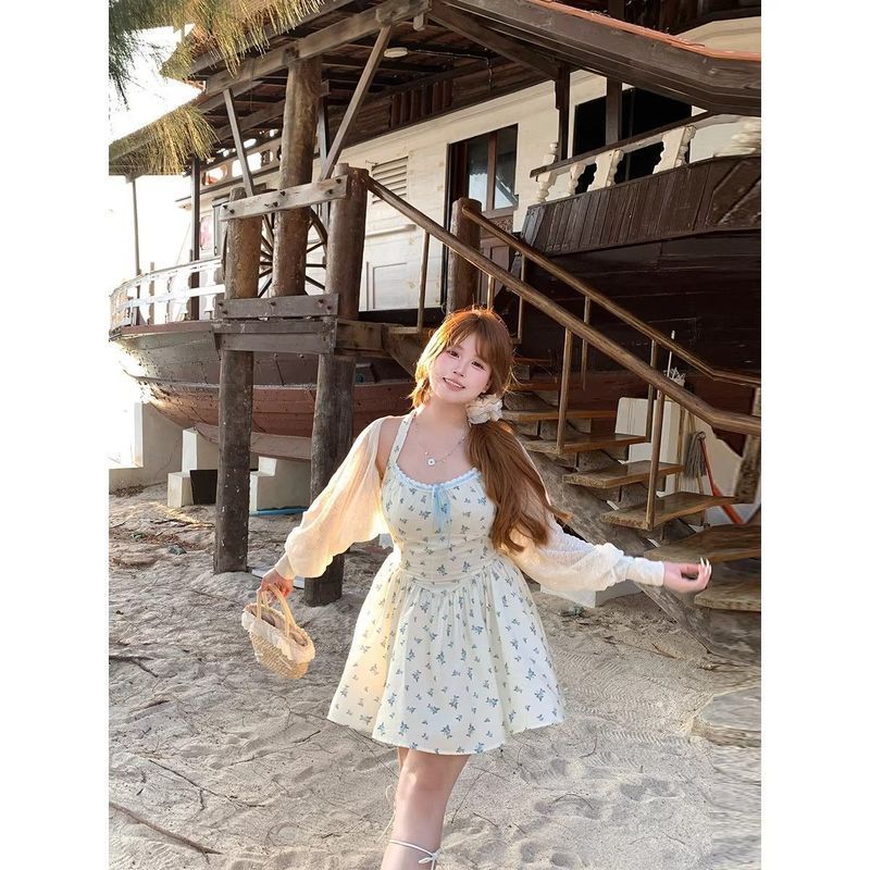 【Bess's house-bigsize】Bộ đồ hai món gồm váy dây hoa và đính cườm, phù hợp nhiều size，đầm hoa nhí bigsize，váy tiểu thư sang chảnh，váy hoa nhí bigsize | BigBuy360 - bigbuy360.vn