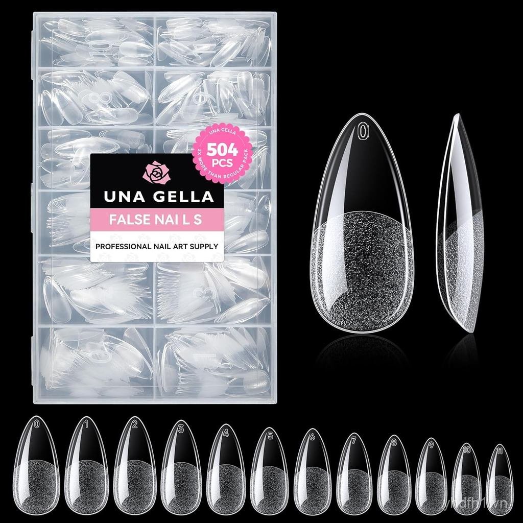 Đầu móng tay Gel hạnh nhân UNA GELLA, 504 chiếc Đầu móng tay giả trong suốt được khắc sẵn Hình hạnh 
