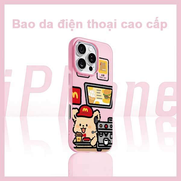 Ốp Lưng iPhone Gấu Dễ Thương Quán Cà Phê McMeal  iP 11/12/13/14/15/16/17/Plus/Pro/Max