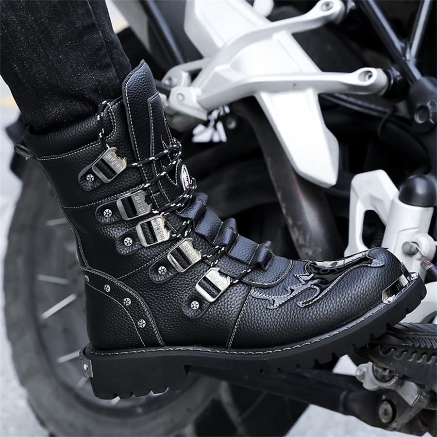 Giày boot nam cao cổ Martin phong cách biker, ủng dài cho đi xe máy, thiết kế thời trang cỡ lớn, phù