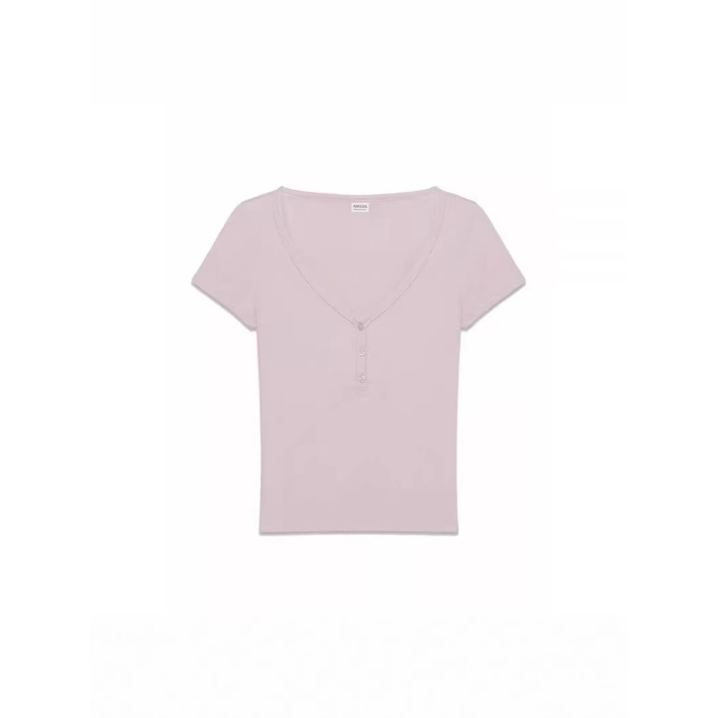 Aritzia New Spring and Summer V Slim-fit stretchy henley short-sleeve shirt for women, versatile and