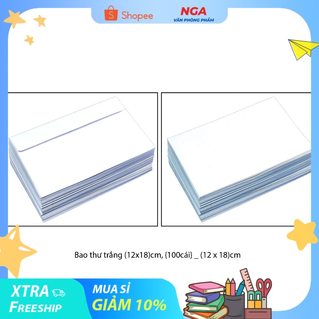 [MUA SỈ GIẢM 10%] Bao thư, bì thư trắng (12x18)cm, {100cái}