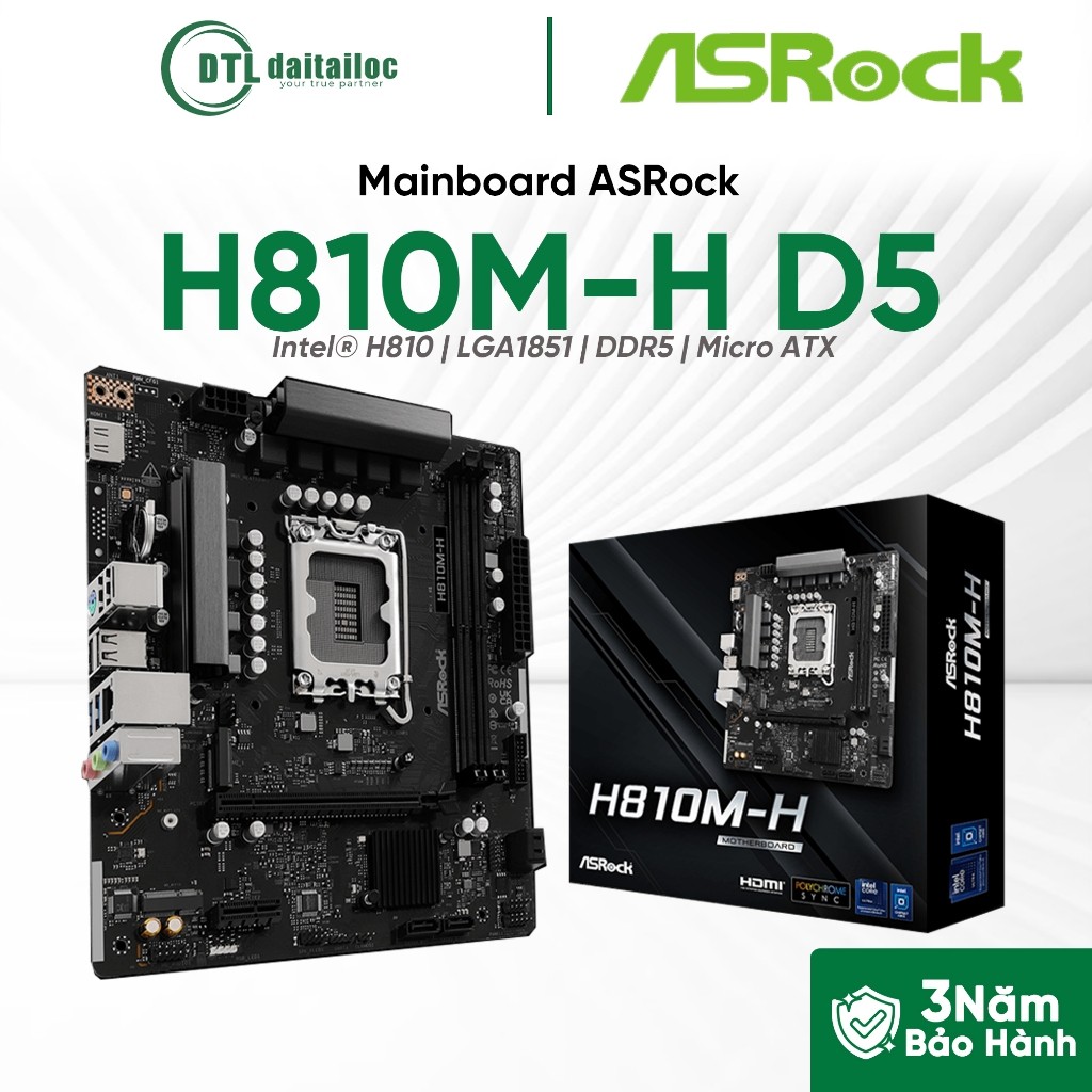 Mainboard ASRock H810M-H Intel H810 LGA1851 DDR5 Micro ATX | Chính Hãng | Bảo Hành 36 Tháng