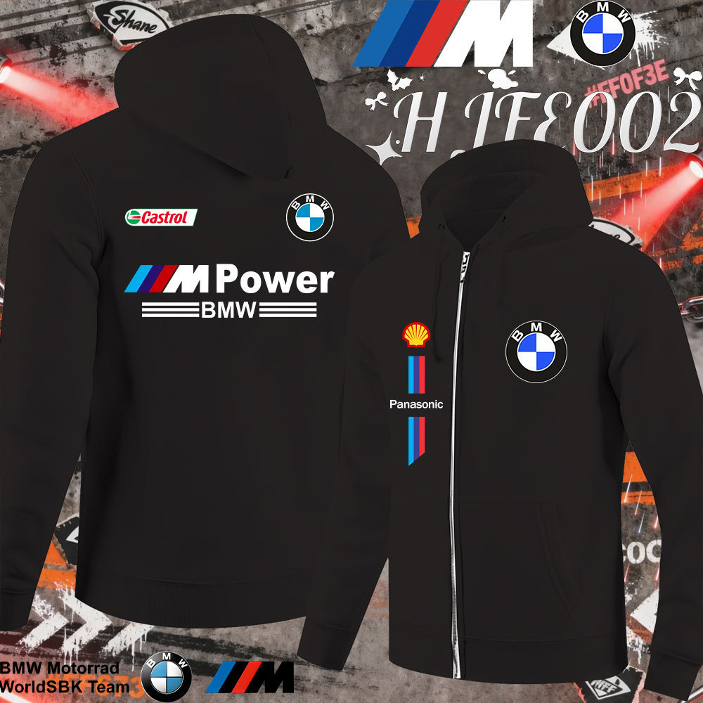 Bmw Power Logo Cổ Áo Khoác Zip-up In Baju Cotton 100% Unisex Đứng Cổ Áo 014