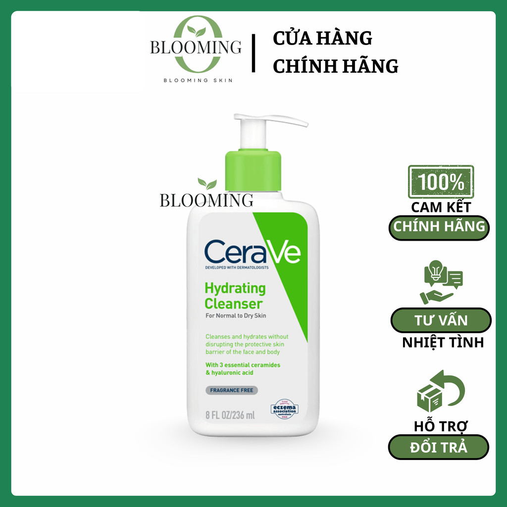 Sữa Rửa Mặt CeraVe Hydrating Cream-To-Foam Cleanser Làm Sạch Dịu Nhẹ, Cấp Ẩm Cho Da Thường & Da Khô 