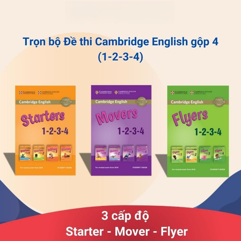 Aha - Sách tiếng Anh - Trọn bộ đề thi Cambridge English Gộp (1-2-3-4) Cấp độ Movers - Starters - Fly