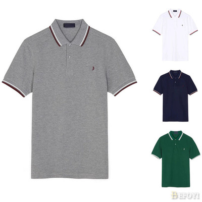 Áo Sơ Mi Polo Nam Cotton Anh Lúa Mì, Cổ Rời Thêu Màu, Thiết Kế Châu Âu
