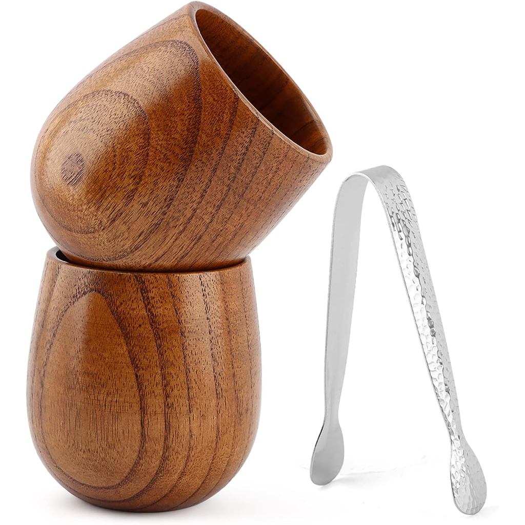 Bộ kính Bourbon bằng gỗ, 2 gói cốc rượu whisky thời trang cũ có nhíp đá, Bộ kính uống rượu Quà tặng 