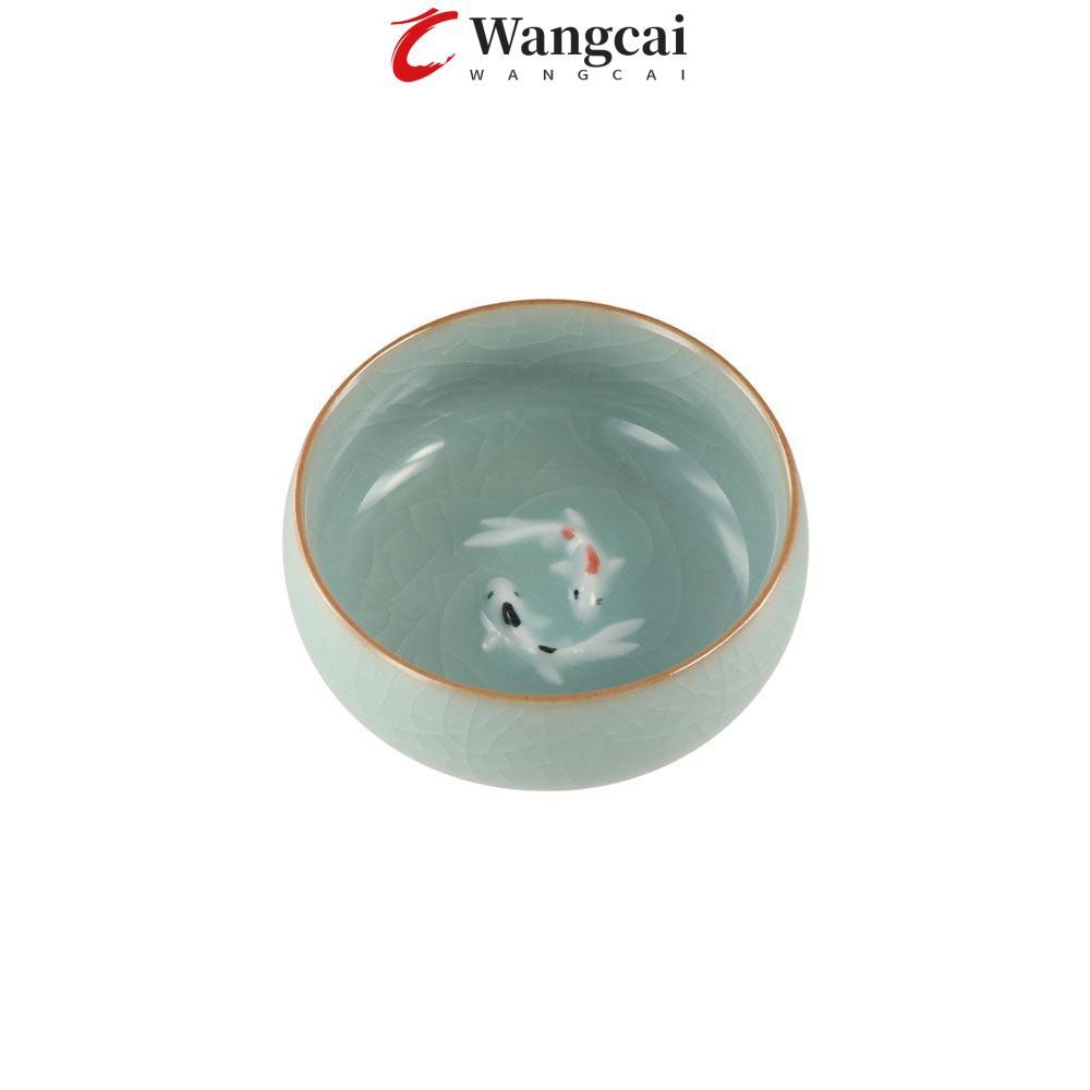 WANCGAI Golden Fish Celadon Porcelain Teacups, Crackle 60ml Longquan Tea Cup, Crackle Tea Cup Kungfu