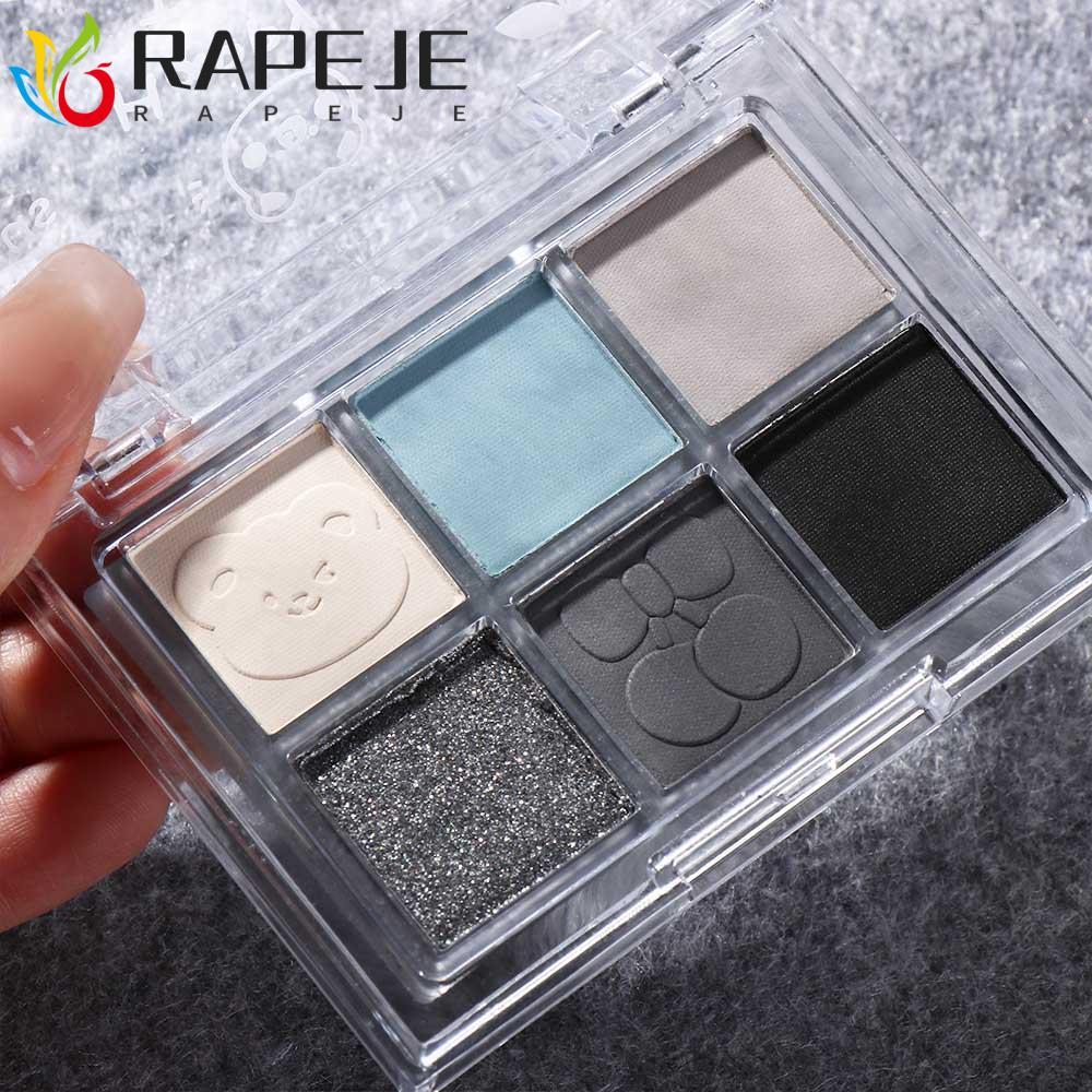 Bảng Phấn Mắt RAPEJE 6 Màu, Phấn Mắt Khói Xanh Đen Chống Thấm Nước, Di Động Lâu Dài Highlighter Ngọc