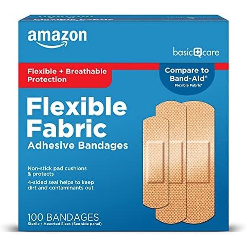 Amazon Basic Care Flexible Fabric Adhesive Bandages, First Aid for Wounds and Scrapes, Breathable wi