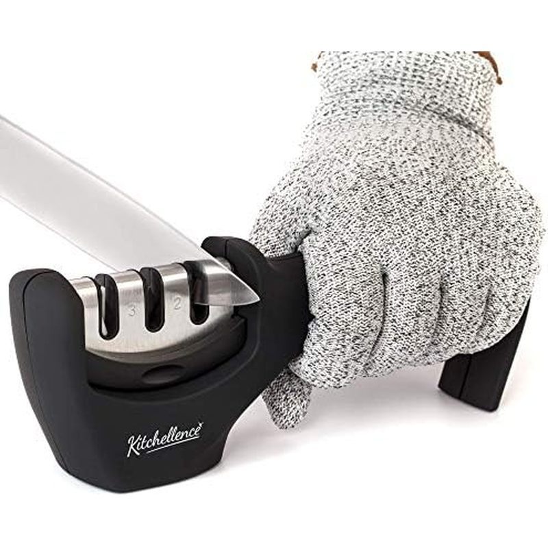 4-in-1 Kitchen Knife Accessories: 3-Stage Knife Sharpener Helps Repair, Restore, Polish Blades and C