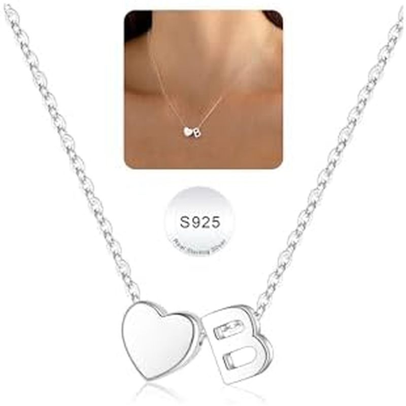 Turandoss Mothers Day Gifts for Mom Daughter Trendy, Dainty S925 Sterling Silver Tiny Heart Initial 