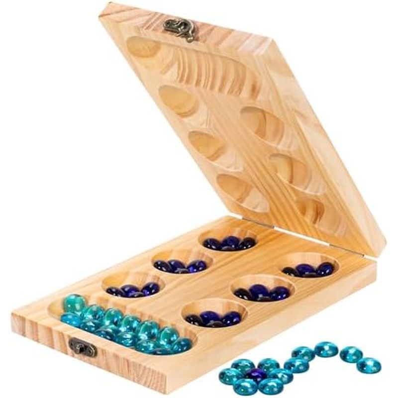 Wooden Mancala Board Game Set,Larger Size Mancale Instructions, Portable Travel Board Game for Kids 