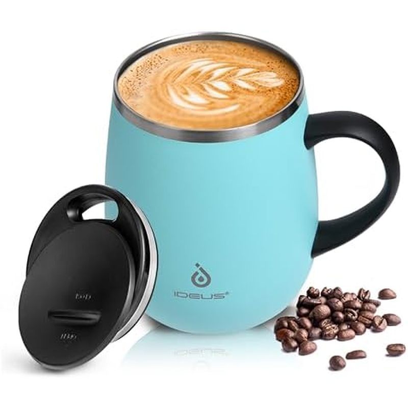 Ideus 16 oz Insulated Coffee Mug with Handle and Lid, Double Wall Stainless Steel Vacuum Thermal Cof