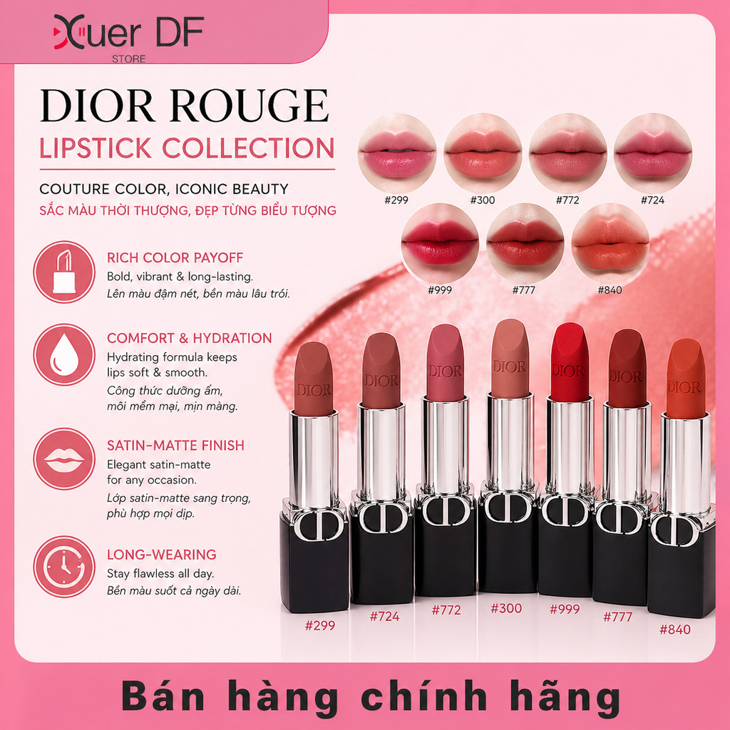 [Chính Hãng]Son 𝔻𝕚𝕠𝕣 𝑽𝒆𝒍𝒗𝒆𝒕 𝑹𝒐𝒖𝒈𝒆 𝑳𝒊𝒑𝒔𝒕𝒊𝒄𝒌 Mẫu Mới 2025💋 Full Size/Full Box