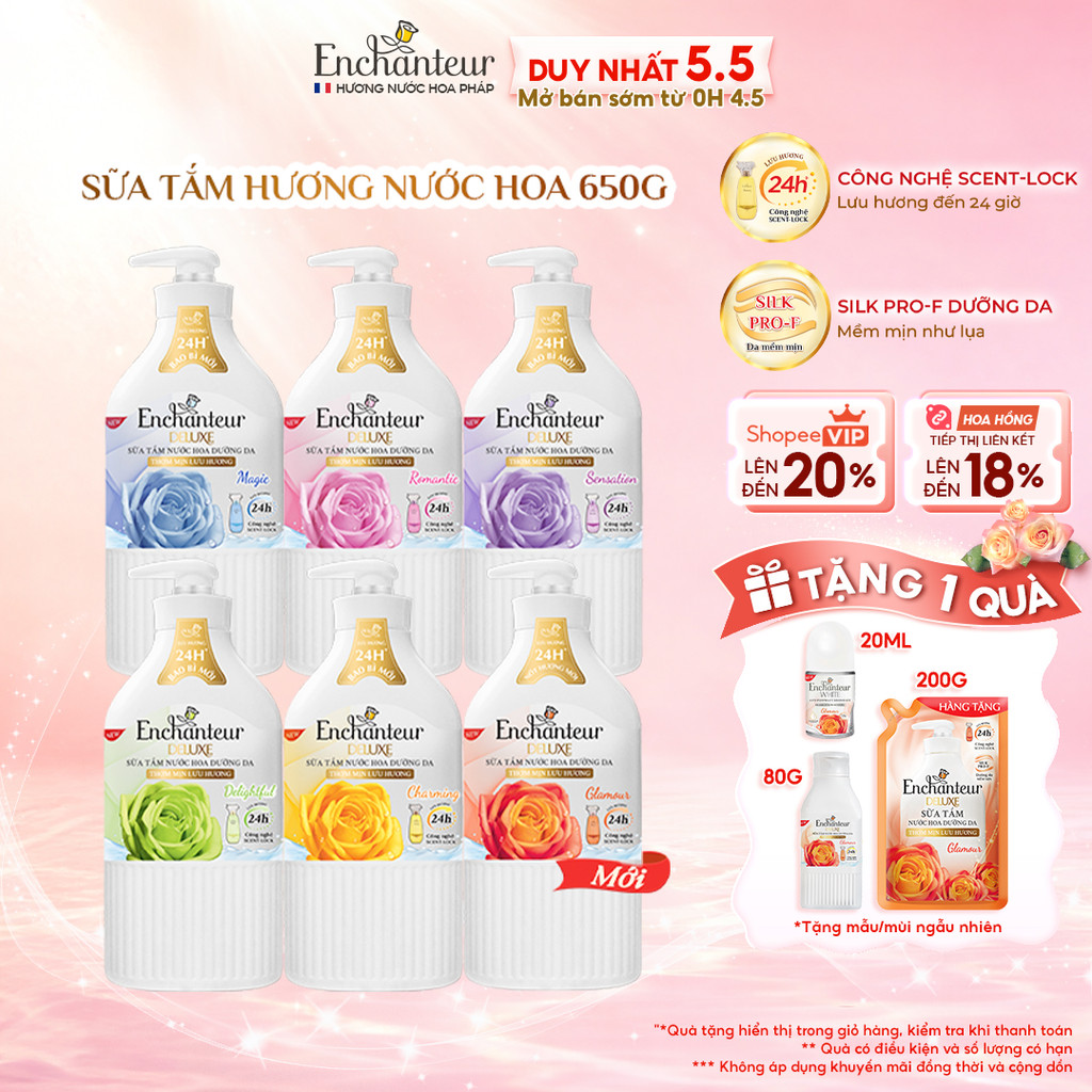 [MÙI HƯƠNG MỚI] Sữa tắm hương nước hoa Pháp Enchanteur Deluxe 650g / 900g - Mềm mịn như lụa Lưu hương 24H