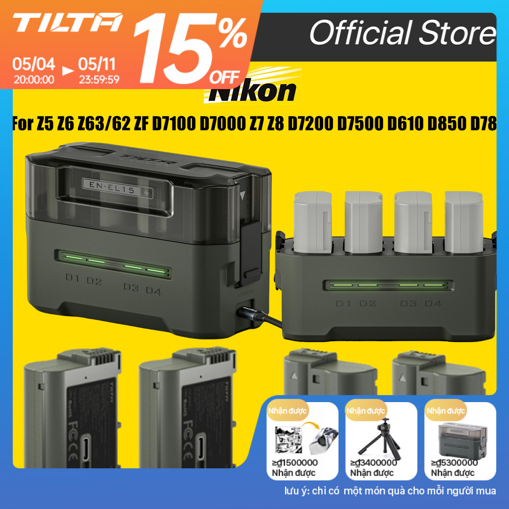 Bộ sạc pin máy ảnh TILTA EN-EL15C Pin máy ảnh 4 kênh 2400mAh cho Nikon ZR Z5 Z6 Z63 / 62 ZF D7100 D7