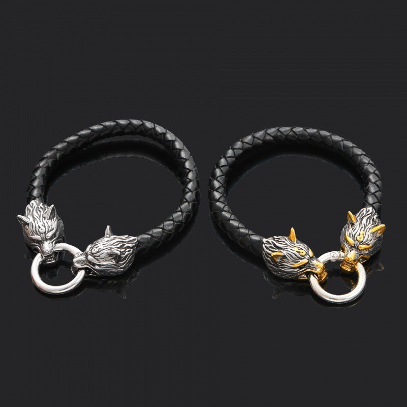 Viking Bắc Âu Đầu Sói Vòng Tay Viking Độc Đoán Nam Vòng Tay Viking Da Bện Vòng Tay Trang Sức 2026.05