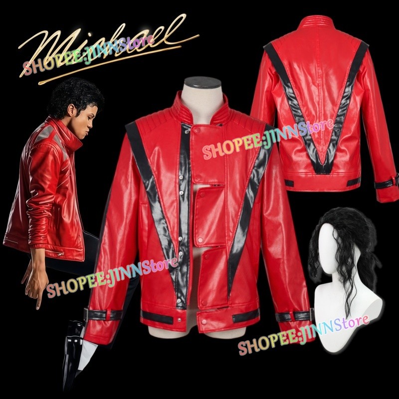 -JINN-MICHAEL Cosplay Áo khoác da đỏ MICHAEL JACKSON Trang phục hóa trang Bộ đồ giả Bộ trang phục hà