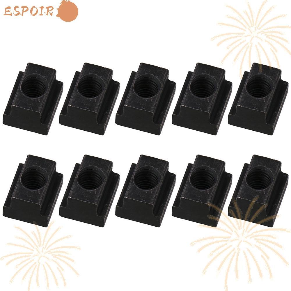 ESPOIR 10 Cái Tapped Through Slot Nuts, M6 M8 M10 M12 Black Oxide T Slot Nuts, Thép Carbon bền T-Nut