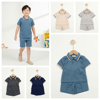 Set đồ bé trai cộc tay cổ bẻ mùa hè LITIBABY cho bé trai từ 23kg - 50kg