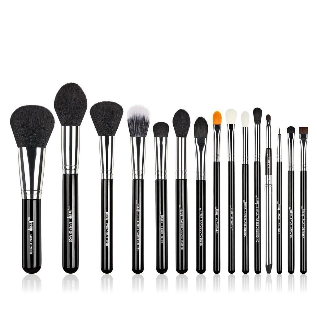 Bộ cọ trang điểm Jessup 15 món, mỹ phẩm làm đẹp, che khuyết điểm, phấn mắt, kẻ mắt, cọ tán môi (đen/