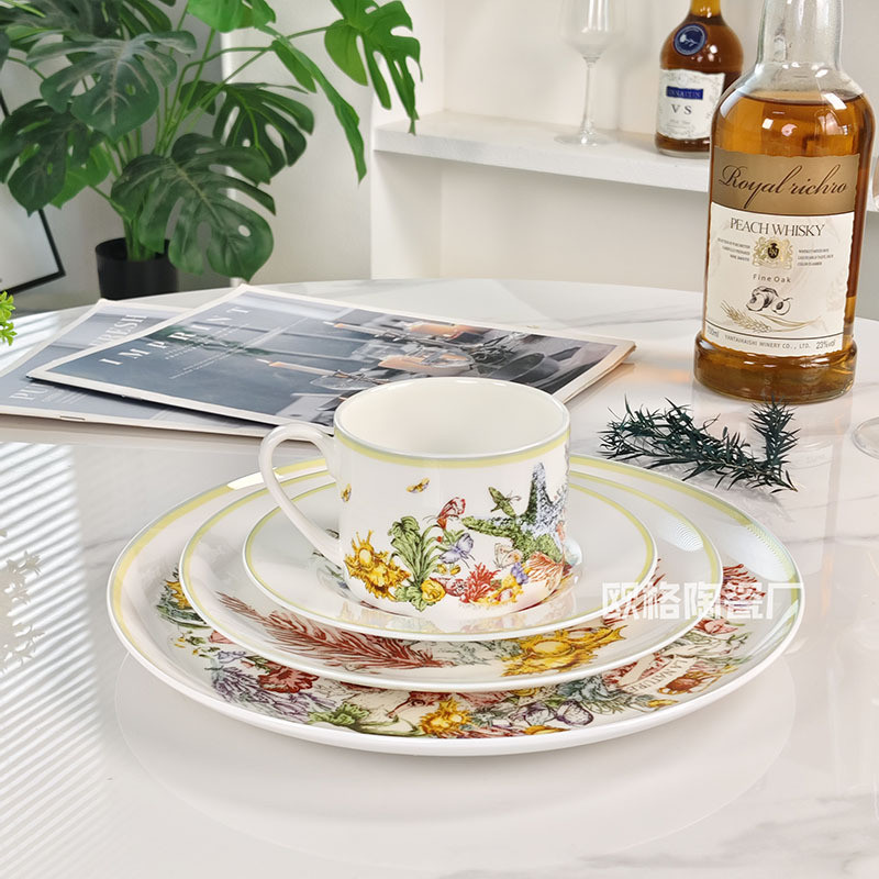 Haima Series Household Coffee Cups Classic Tableware Western Dinner Plates Cups Saucers Mugs Water C